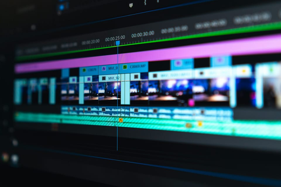 Video editing timeline on a dark screen
