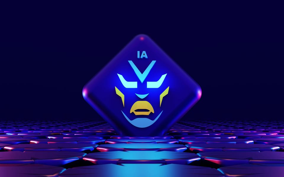 Stylized abstract image of a synthetic AI face in blue and yellow