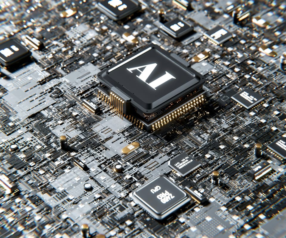 Computer chip with the letter A on top of it, representing AI hardware